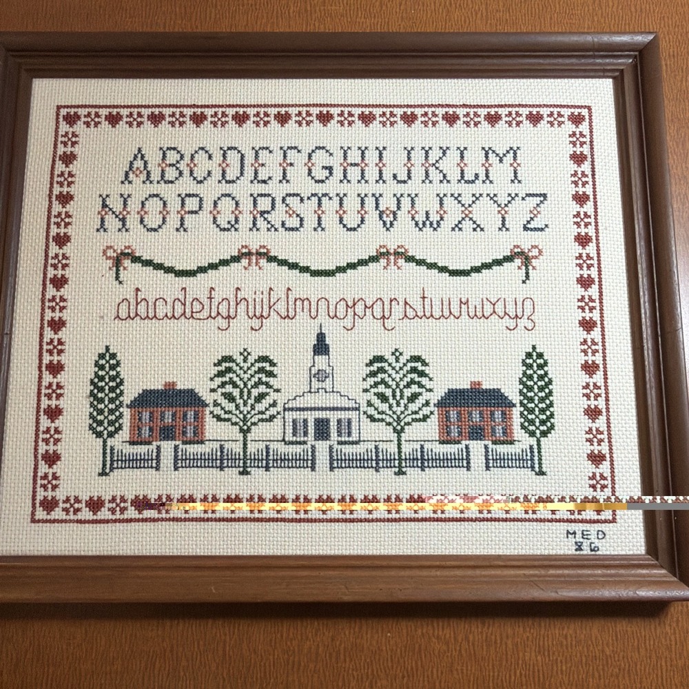 Vintage NiceFrame Needlepoint Cross Stitch Alphabet Sampler 13" X 11" Colonial